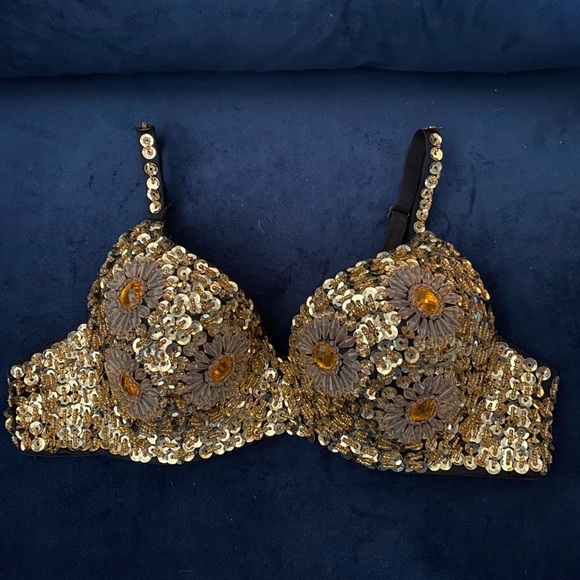 Gold and yellow sequin bra size 38 B/C - Picture 1 of 4